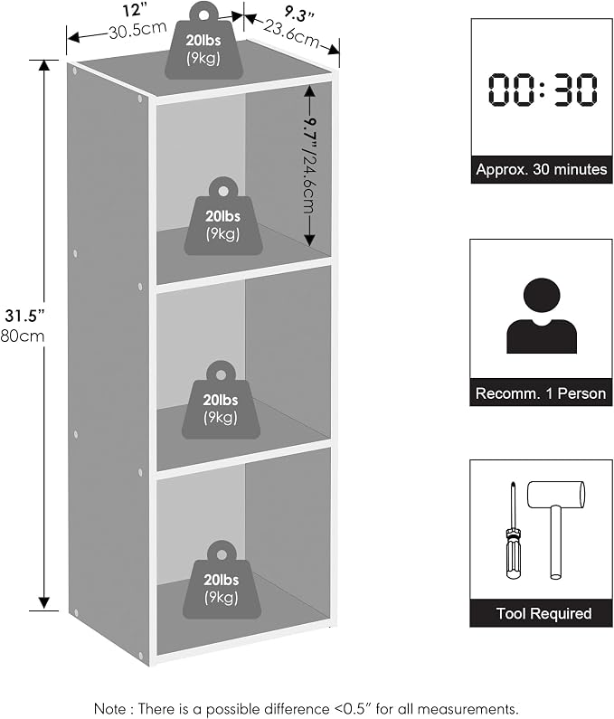 Furinno Reed Closet Organizers and Storage, 3-Tier Closet Organizer, Open Shelf Closet Storage, for Wardrobe, Bedroom, Living Room, Blackwood