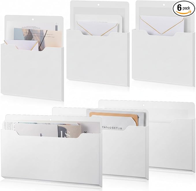 6 Pcs Magnetic Wall File Organizer Magnetic Wall File Holder Refrigerator Magazine Holder for Mail Letters Paper(White,Horizontal & Vertical)