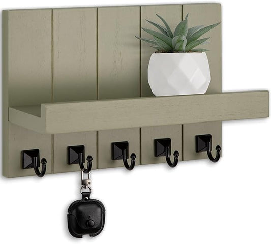 Key Holder for Wall, Decorative Key Holder with Shelf, Key and Mail Holder Wall Mount, Farmhouse Decor with 5 Key Hooks for Keys, Coats, ect.