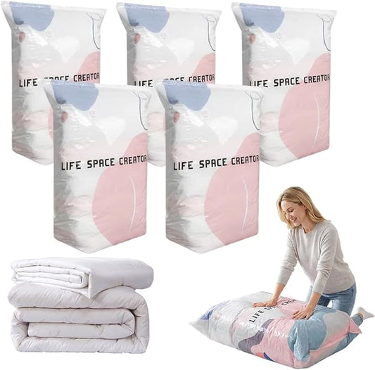No-Pump Vacuum Storage Bags, 2026 New Cube Compression Space Saver Bags, Upgrade Large Storage Compression Bags No-Pump 3D Vacuum Storage Bags for Clothes, Comforters, Blankets (31.5 * 39.4-5ps)