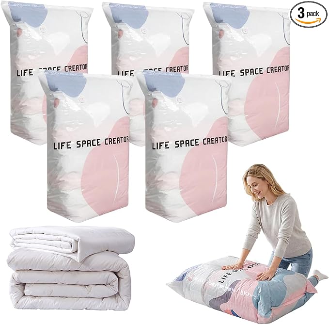 No-Pump Vacuum Storage Bags, Upgrade Large Storage Compression Bags No-Pump 3D Vacuum Storage Bags for Clothes, Comforters, Blankets, 2026 New Cube Compression Space Saver Bags (White Purple X5)