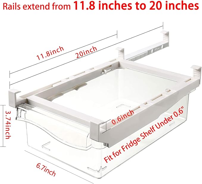 URALFA Fridge Drawer Organizer 2 Pack, Fridge Organizers and Storage | Deli Drawer for Refrigerator, Pull Out Fridge Under Shelf Drawer, Refrigerator Storage Containers for Fruit, Egg, Yogurt