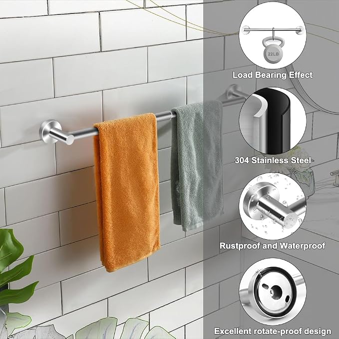 MGahyi Towel Racks for Bathroom-Adjustable Towel Holder(13.18inch-24inch) Sturdy and Rustproof Towel Bar Wall Mounted, Single Towel Bar Rod for Bathroom Accessories (Silver, 2Pack-Towel Bar)