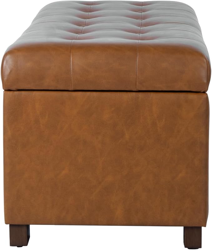 HomePop 46" Tufted Storage Bench - Vintage Saddle Brown