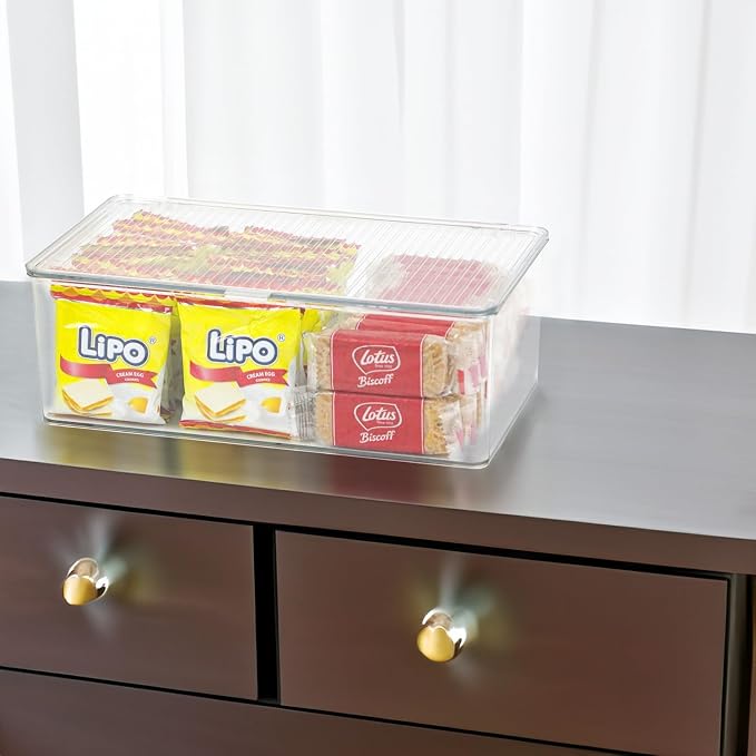 ZEXALOR Clear Plastic Storage Bin with Lid, Makeuo Holder, Fridge Organizer, Refrigerator Organizers and Storage, Small Container for Pantry, Office, Dresser, Bathroom, Kitchen, Snack