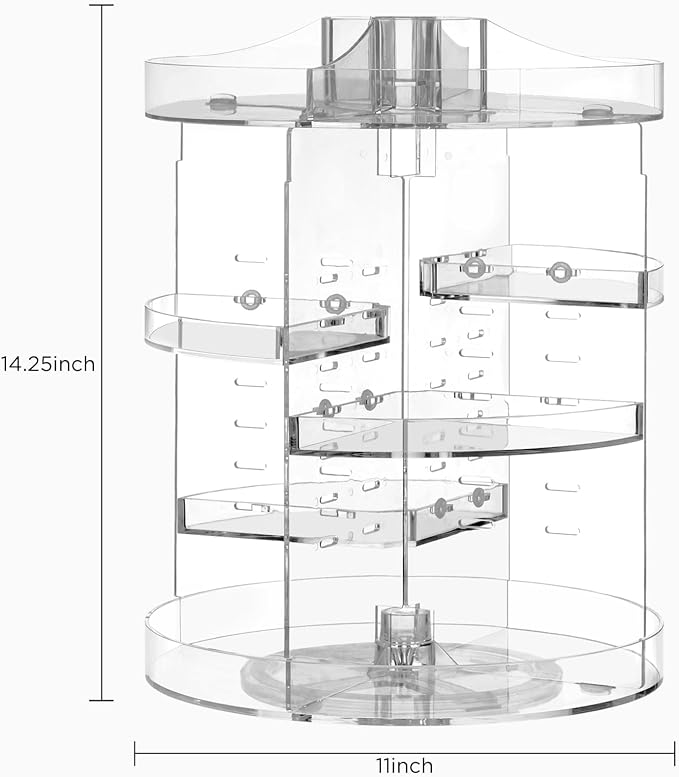 HBlife 360 Rotating Makeup Organizer Plus Size Adjustable Carousel Large Capacity Revolving Perfume Organizer Skincare Organizers Cosmetic Storage Spinning Holder for Vanity, Clear