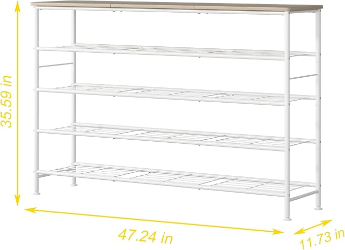 SUOERNUO 5 Tier Extra Long Shoe Rack Organizer Storage for Closet Entryway | Large Capacity Shelf,MDF Top Board,Sturdy Metal Frame,Ideal for Living Room,Hallway White