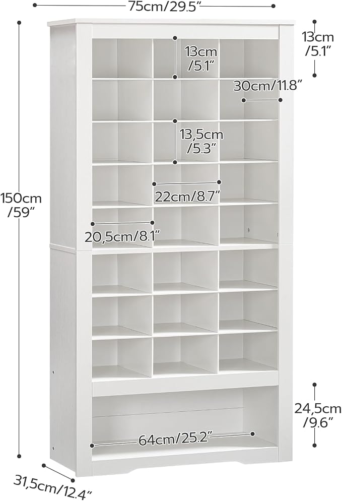 HOOBRO Tall Shoe Cabinet with 24 Cubbies and Bottom Storage Shelf, Large Capacity Shoe Storage Organizer for Entryway, Freestanding Wooden Shoe Rack for Closet, Living Room, White WT24SC01