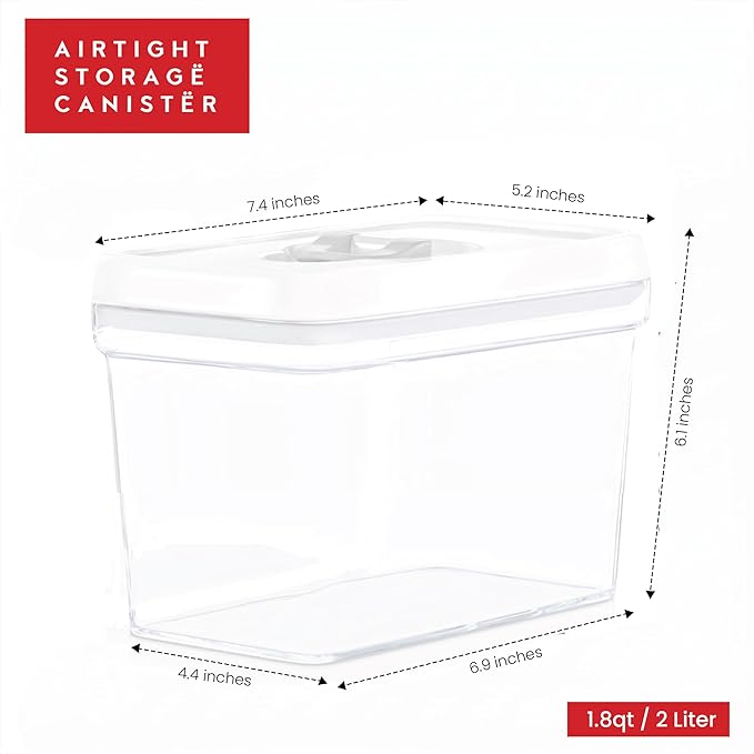 DWËLLZA KITCHEN Airtight Food Storage Containers with White Lids 2L - 4 Pc Clear Plastic Pantry Snacks Kitchen Container, Baking Supplies, 4LB Sugar & Flour Canister BPA-Free
