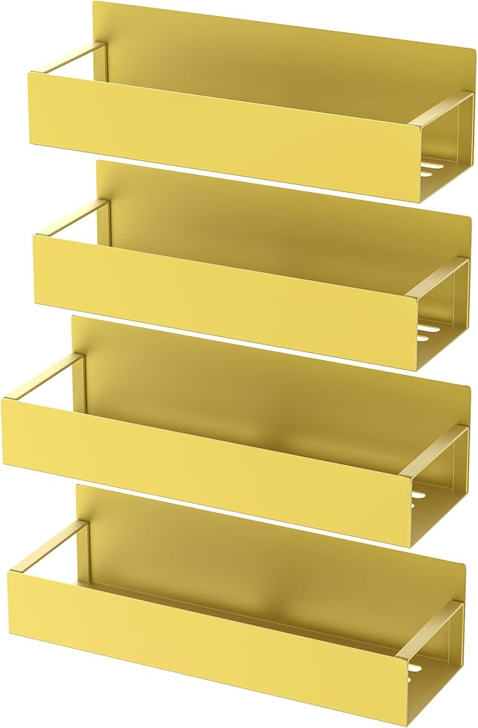 HuggieGems 4 Pack Magnetic Spice Storage Rack Organizer for Refrigerator and Oven, Gold Fridge Organizers and Storage
