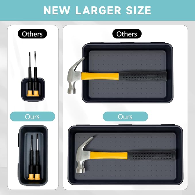 Tool Box Organizer Tray, 60 PCS & 5 Sizes, Black and Sky Blue | Sturdy ABS Plastic, Interlocking System, Craftsman Tool Desk Drawer Organizer for Storing Wrench Screwdrivers Hammer Nails