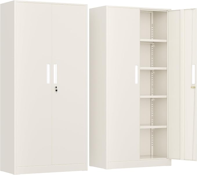 INTERGREAT Metal Lockable Storage Cabinet, 72” Storage Cabinet with 2 Doors and 4 Adjustable Shelves for Office, Home, Garage, Pantry (Assembly Required, Gray)