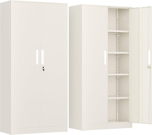 INTERGREAT Metal Lockable Storage Cabinet, 72” Storage Cabinet with 2 Doors and 4 Adjustable Shelves for Office, Home, Garage, Pantry (Assembly Required, Gray)