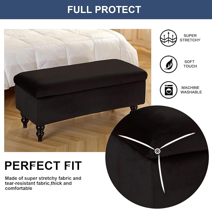 FUANGUI Ottoman Cover Slipcovers Rectangular Folding Stretch | Storage Bench Footrest Sofa Stool Covers Footstool Protector with Elastic Bottom, Removable Washable,Medium