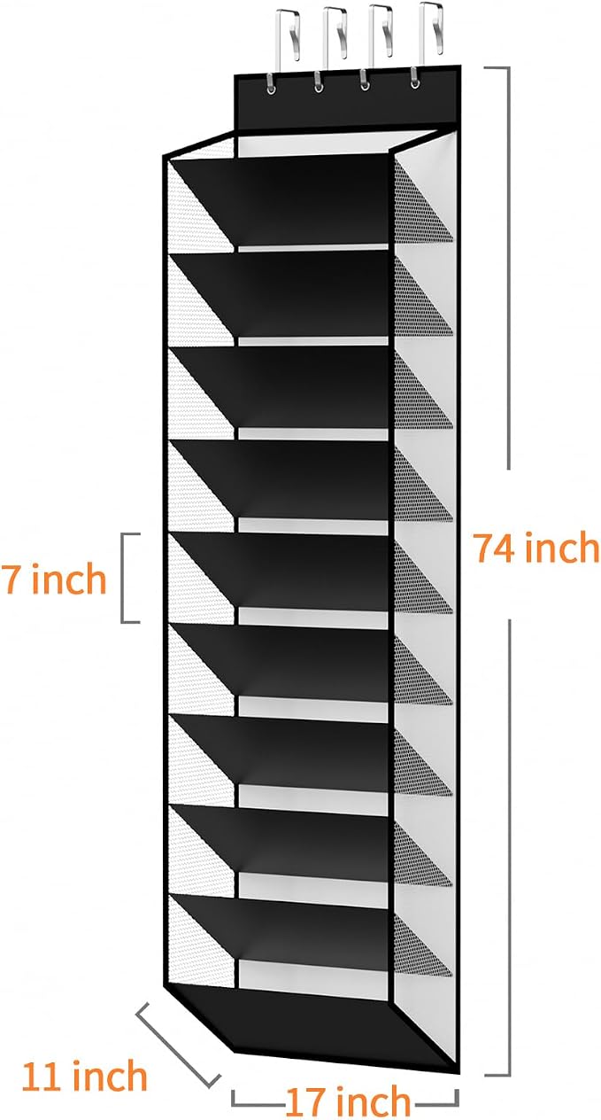 KEEPJOY 10-Tier Over Door Mesh Shoe Organizer with Large Deep Pockets, Hanging Door Shoe Storage Rack That Holds 20–30 Pairs of Sneakers, Boots and Other Footwear (Piano White)