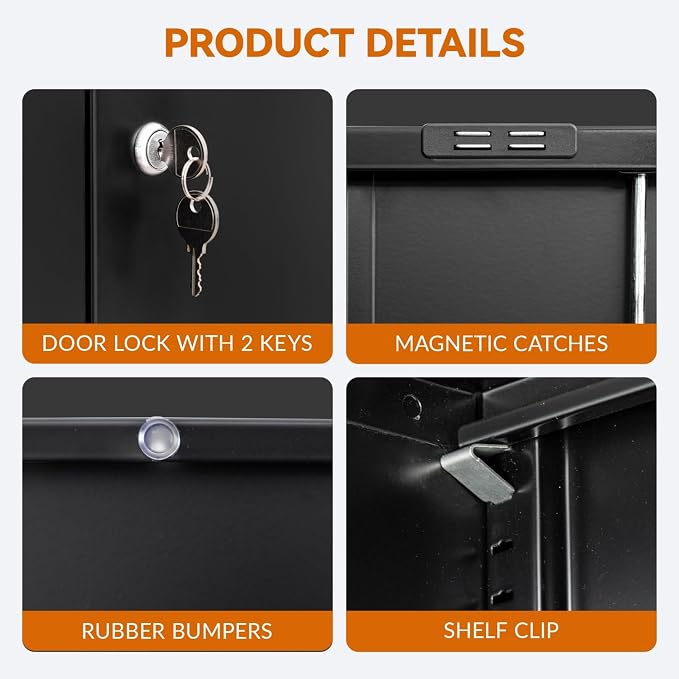 BESFUR Metal Garage Storage Cabinet with One Lockable Drawer 2 Locking Doors and an Adjustable Shelf, 36" Black Metal Short Storage Cabinet for Home Office,Garage,School,Utility Room