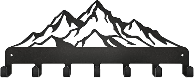 Key Holder – Steel Metal Wall Hanger with Hooks for Keys, Cars & Home | Mountains Design | Rent-Friendly with Strong Adhesive Layer | for Apartment, Garage & Entryway