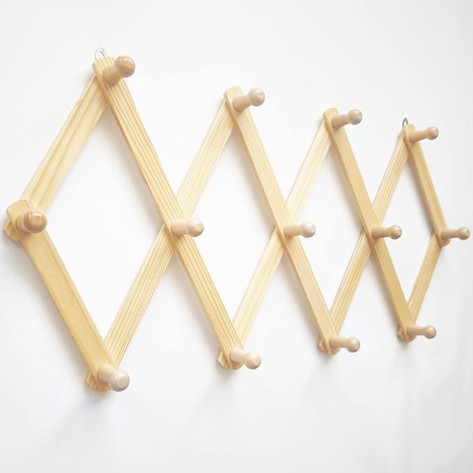 AMAPON Accordion Wall Hanger Expandable Coat Hat Rack13 Peg Hook Mug Cap | Hang Hats Jackets Coffee Mug Purses Necklaces Towels Cap Leash Scarves Data Line Kitchenware