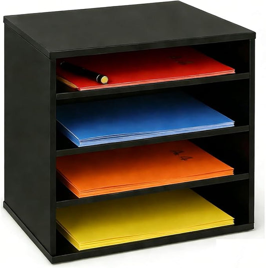 EMERIT Paper Organzier Wood Desktop Organizer Storage Letter Tray File Sorter with Adjustable Shelves for Home Office
