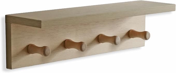 Entrance Coat Rack ，Coat Hooks, Wall-Mounted Wooden Hook Rack, Wall-Mounted Shelves(Birch Color Finish—A-1)