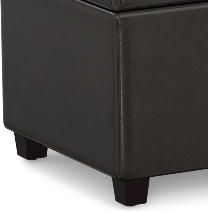 SIMPLIHOME Cosmopolitan 34" Wide Linen Look Fabric Storage Ottoman in Teal | Contemporary lift-top ottoman with high-density foam; rectangle storage bench or coffee table for living room or entryway.