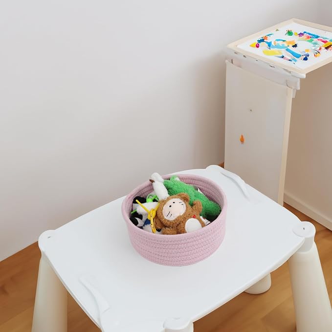 Small Woven Cotton Rope Baskets, Set of 3, Pink | Mini Round Baskets, Gift and Storage Baskets, Nursery Organizer, Bathroom Countertop Bins, Decorative Boho Decor