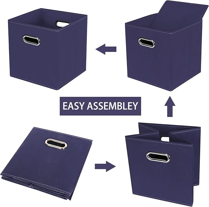 Fabric Cloth Storage Bins,Fabric Cube Bins Organizer with Dual Handles Foldable Cube Storage Baskets for Home Bedroom Storage,Set of 3,(Navy Blue)