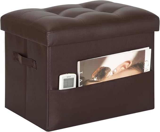 BelugaHelper Storage Ottoman Foot Rest Stool, Foldable Leather Footstool Storage Bench with Thicker Foam Padded Seat. Foot Rest Under Desk for Living Room Bedroom 350 lbs, 17x13x13 in, Brown | Small Ottoman with Storage with Thicker Foam Padded Seat, F...