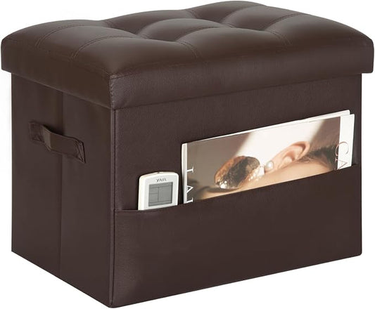 BelugaHelper Storage Ottoman Foot Rest Stool, Foldable Leather Footstool Storage Bench with Thicker Foam Padded Seat. Foot Rest Under Desk for Living Room Bedroom 350 lbs, 17x13x13 in, Brown | Small Ottoman with Storage with Thicker Foam Padded Seat, F...