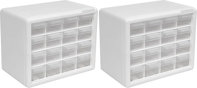 Akro-Mils 16-Drawer Plastic Drawer Storage Cabinet for Garage Organization, Beads, Makeup Organizer, Building Bricks Storage, Teacher Toolbox, 10-1/2-Inch W x 6-1/2-Inch D x 8-1/2-Inch H, 10116 White