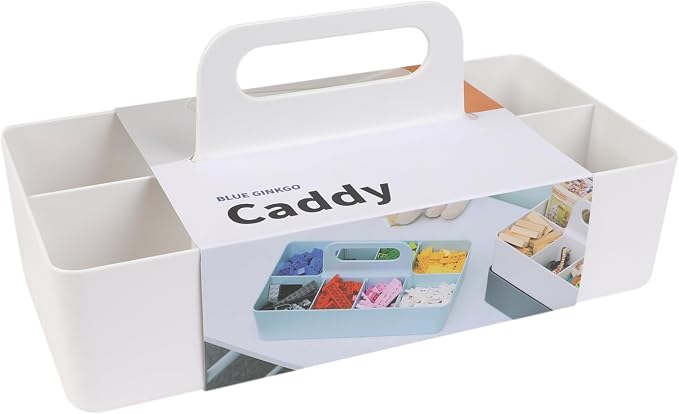 BLUE GINKGO Stackable Organizer Caddy, Long, White, Made in Korea | Portable. Adjustable. Home, Office & School Storage.
