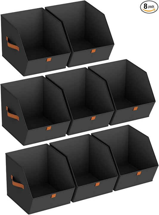Homsorout Fabric Closet Storage Cubes - 8 Pack Square Storage Bins with Dual Handles for Clothes, Towels, Toys, Cube Storage Organizers for Bedroom, Nursery, Shelves, Closet, Small Spaces, Black