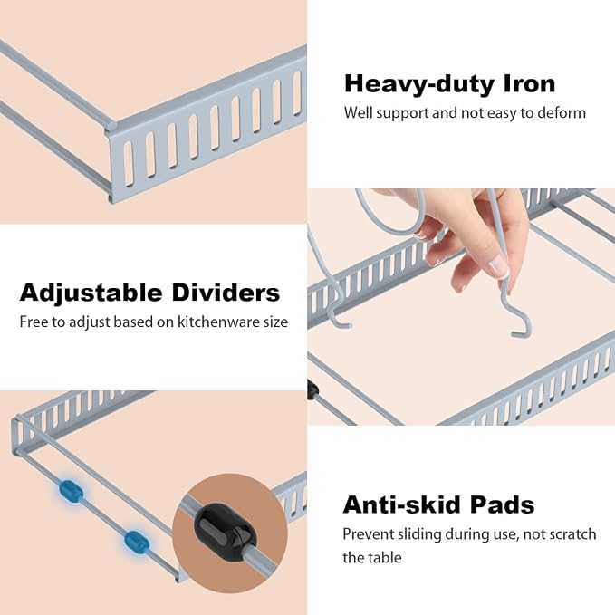 Housolution Pot and Pan Lid Organizer Holder Storage Rack, Grey | 12"-23" Expandable, 14 Adjustable Dividers, Sturdy Metal Construction, Easy Assembly