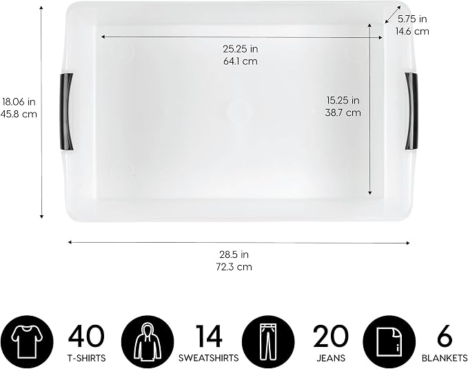 IRIS USA 3-Pack, 40 Qt. Under Bed Storage Bin with Lids, Black/Clear | Store seasonal clothing, shoes, blankets, linens and household essentials neatly under beds to maximize storage space