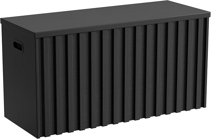 Storage Bench,39.4" Wood Box, Storage Trunk with 2 Safety Hinges, Ottoman Storage Chest, Fluted Storage Bench for Bedroom, Entryway, Living Room(Black)