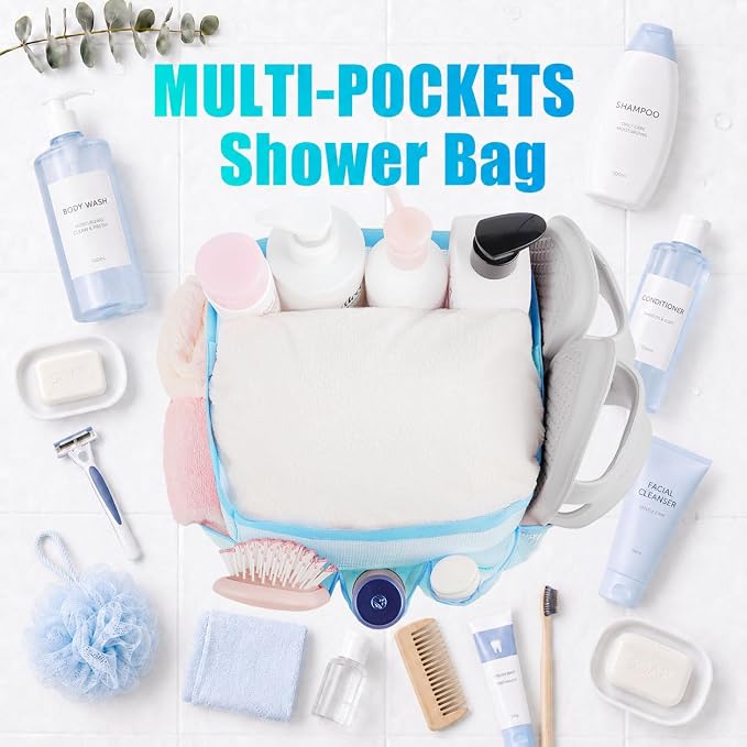 Mesh Shower Caddy Portable - 9 Pockets for College Dorm Room Essential | Large Capacity Mesh Shower Caddy with 9 Pockets, Portable Hanging Toiletry Bag for College Dorm, Gym, Camping and Beach