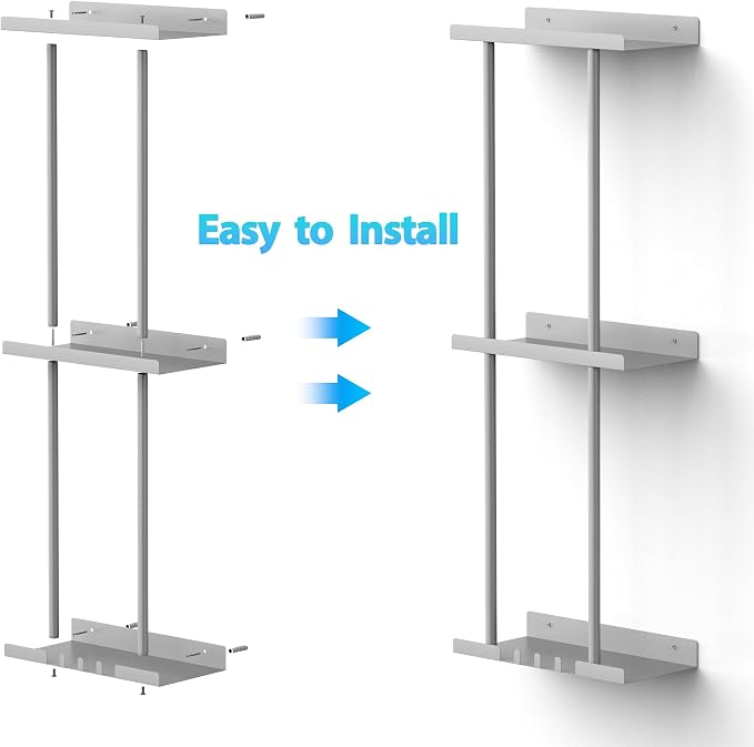 Liuoud Towel Rack for Bathroom, Wall Mounted Bath Towel Holder Storage Organizer for Rolled Towels, Vertical Towel Rack with Shelf Can Holds Up 6 Large Bath Towel (Grey, Larger Size)