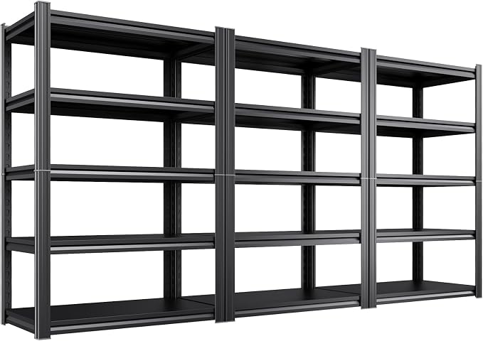 Set of 3 Heavy Duty Garage Shelving Unit, 71.2" H x 35.4" W x 16" D, 5-Tier Adjustable Storage Shelves for Garage Storage, Standing Shelf Unit & Shelves Organizer for Home, Warehouse, Workshop