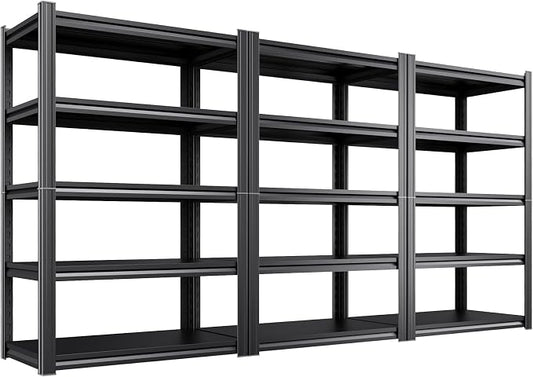 Set of 3 Heavy Duty Garage Shelving Unit, 71.2" H x 35.4" W x 16" D, 5-Tier Adjustable Storage Shelves for Garage Storage, Standing Shelf Unit & Shelves Organizer for Home, Warehouse, Workshop