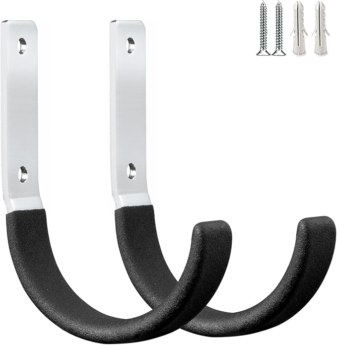GeeWatom Heavy Duty Steel Garage Hooks,Garage Storage Utility Hooks,Heavy Duty Garage Garden Tool Organizer,Steel Wall Mount Hooks, Garden Hose Hanger, Small U Hooks (Black 2 Pack)