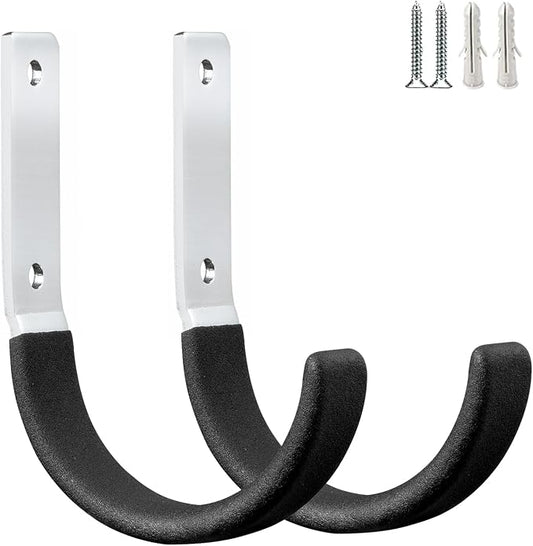 GeeWatom Heavy Duty Steel Garage Hooks,Garage Storage Utility Hooks,Heavy Duty Garage Garden Tool Organizer,Steel Wall Mount Hooks, Garden Hose Hanger, Small U Hooks (Black 2 Pack)