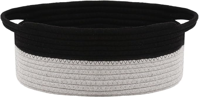 JMvicyroam Small Woven Basket, Empty Gift Basket, Black&Grey/1 Pack | Small Gift Basket, Cotton Rope, 12 x 8 x 78 in, Handles, Includes Ribbon and Bag, Birthday Gift Basket