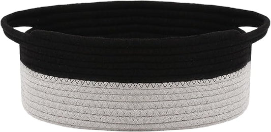 JMvicyroam Small Woven Basket, Empty Gift Basket, Black&Grey/1 Pack | Small Gift Basket, Cotton Rope, 12 x 8 x 78 in, Handles, Includes Ribbon and Bag, Birthday Gift Basket