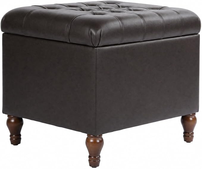Spatial Order 24" Medium Tufted Storage Ottoman - Espresso Brown Faux Leather