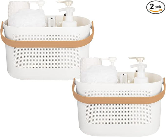 Plastic Portable Shower Caddy Basket, Storage Organizer, Yellow, 2 Pack | Bottom Drain Holes, Keep Dry, Sturdy and Durable, Easy to Carry for Bathroom, Kitchen, Dorm Room, RV, College