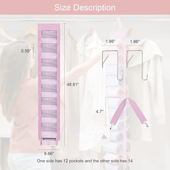 DHSFKBE Legging Organizer Storage, 2PCS T Shirt Organizer, Foldable Hanging Closet Organizer Storage with 26 Roll Independent Compartments for Yoga Pants, Tank Top, Towel, Underwear (Pink)
