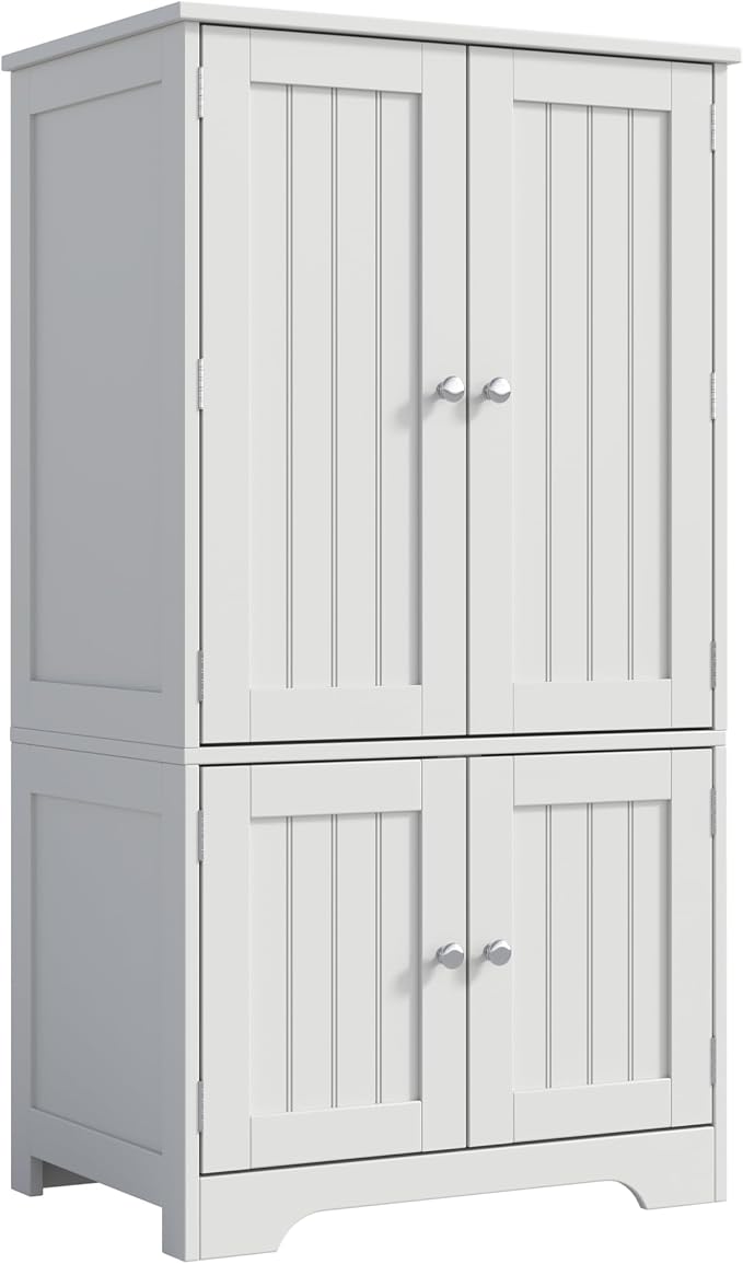 ChooChoo 43" H Pantry Cabinet with 4 Doors & 4 Door Shelves | Kitchen Cabinet, Kitchen Pantry Storage Cabinet for Living Room, for Dining Room, Bathroom, White