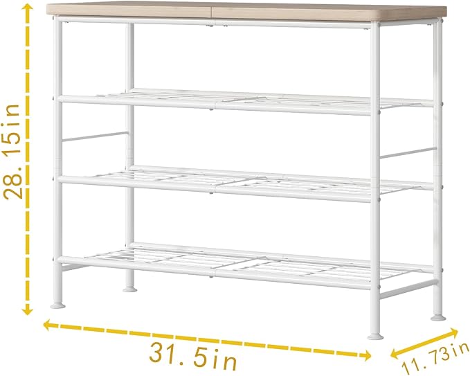 SUOERNUO 4 Tier Shoe Rack Organizer for Closet Shoe Storage for Entryway | Free Standing with MDF Top Board,Sturdy Metal Frame,Ideal for Living Room,Hallway White