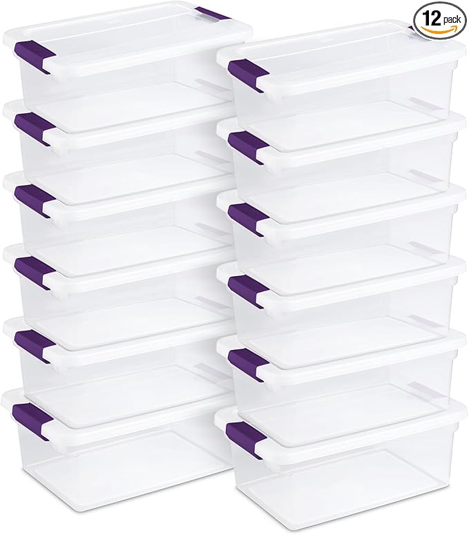 Sterilite 12-Pack ClearView Latch Box, Stackable Organizer Bins with Lids, 15 Quart - Clear Plastic Organization Containers for Closet, Bedroom, Shelving Units and Home or Office Storage | Clear Plastic Organizers with Color Accent Latches for Closet, ...