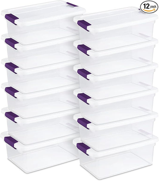 Sterilite 12-Pack ClearView Latch Box, Stackable Organizer Bins with Lids, 15 Quart - Clear Plastic Organization Containers for Closet, Bedroom, Shelving Units and Home or Office Storage | Clear Plastic Organizers with Color Accent Latches for Closet, ...